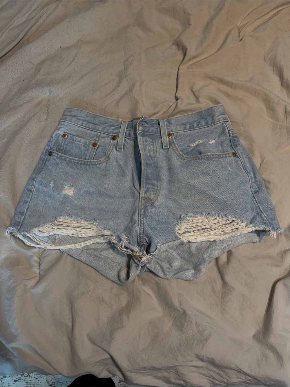 Signature by Levi Strauss Light Blue Distressed High-Rise Jean Shorts